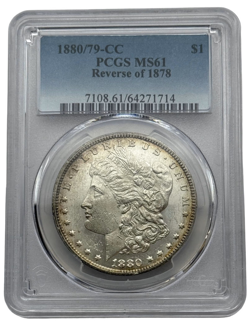 1880/79-CC Morgan Dollar $1 PCGS MS61, Carson City, Reverse of 1878 rare variety.
