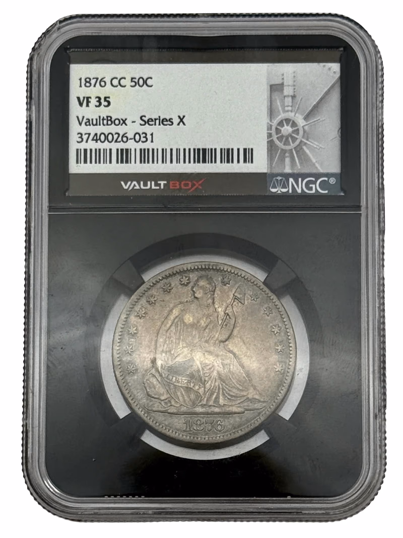 1876-CC Seated Liberty Half Dollar 50c NGC VF35, Carson City silver coin.