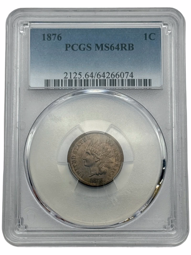 1876 Indian Head Cent 1c PCGS MS64RB, red-brown coloration with attractive Mint State luster.