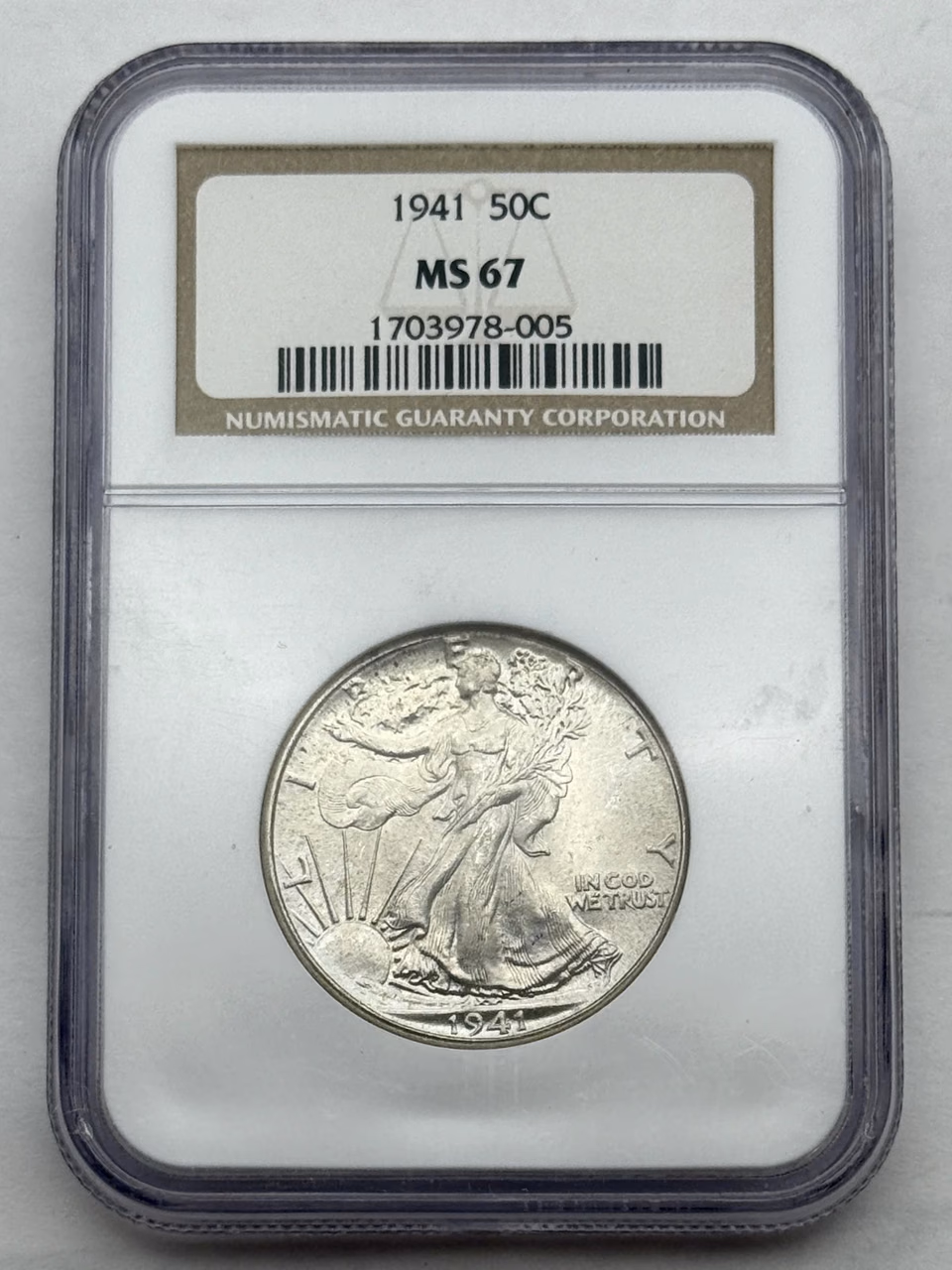 1941 Walking Liberty Half Dollar 50c NGC MS67, superb high-grade U.S. silver coin with exceptional eye appeal.