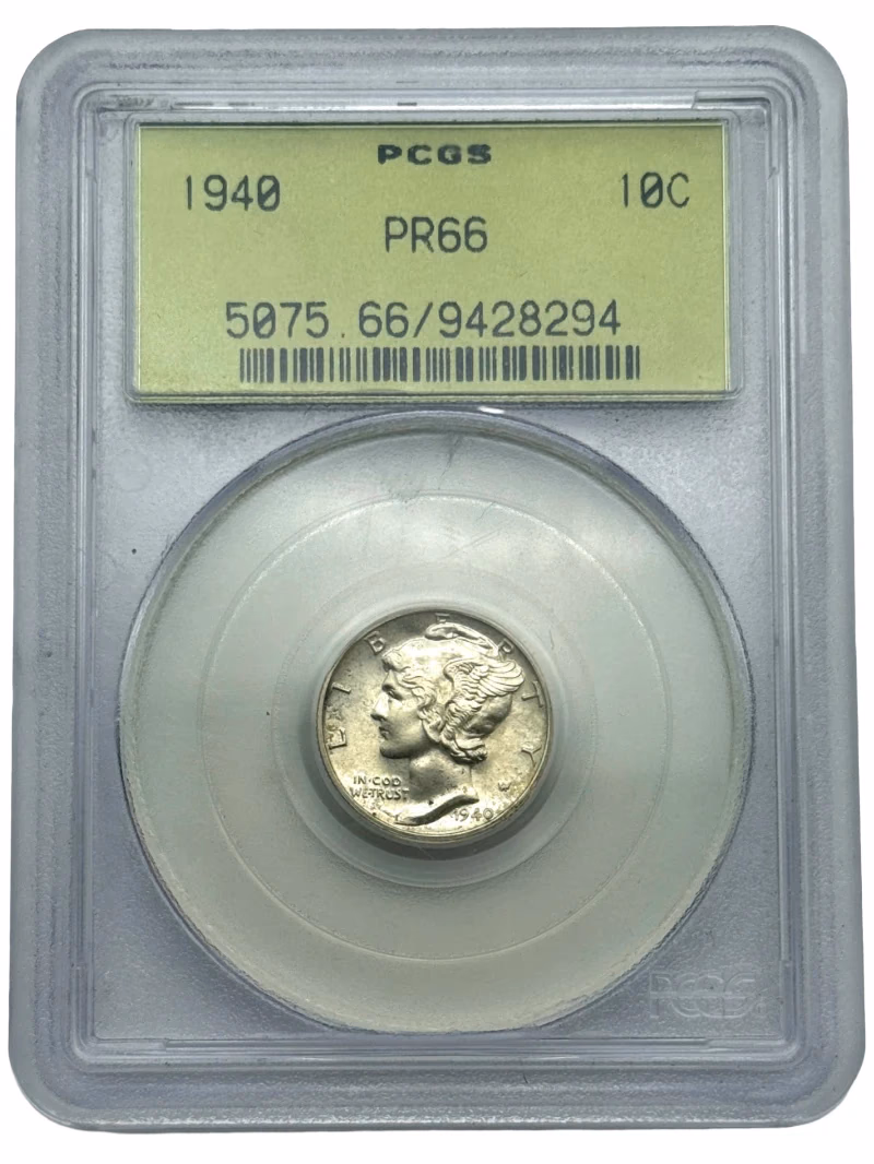 1940 Mercury Dime 10c PCGS PR66, proof silver coin in original green-label PCGS holder