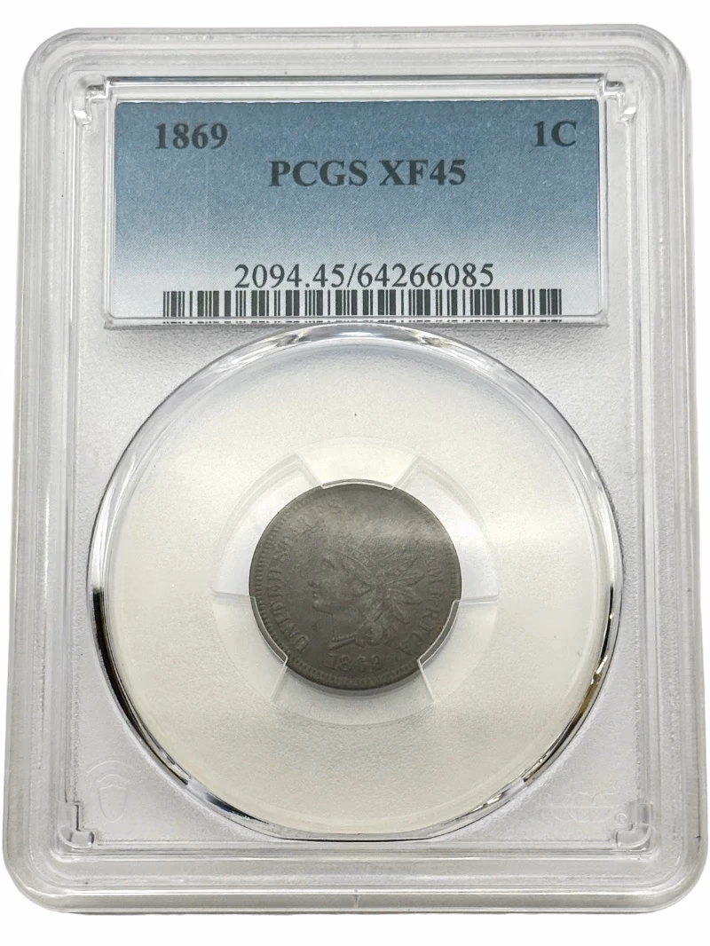 1869 Indian Head Cent 1C PCGS XF45, classic 19th-century U.S. penny with strong remaining detail.
