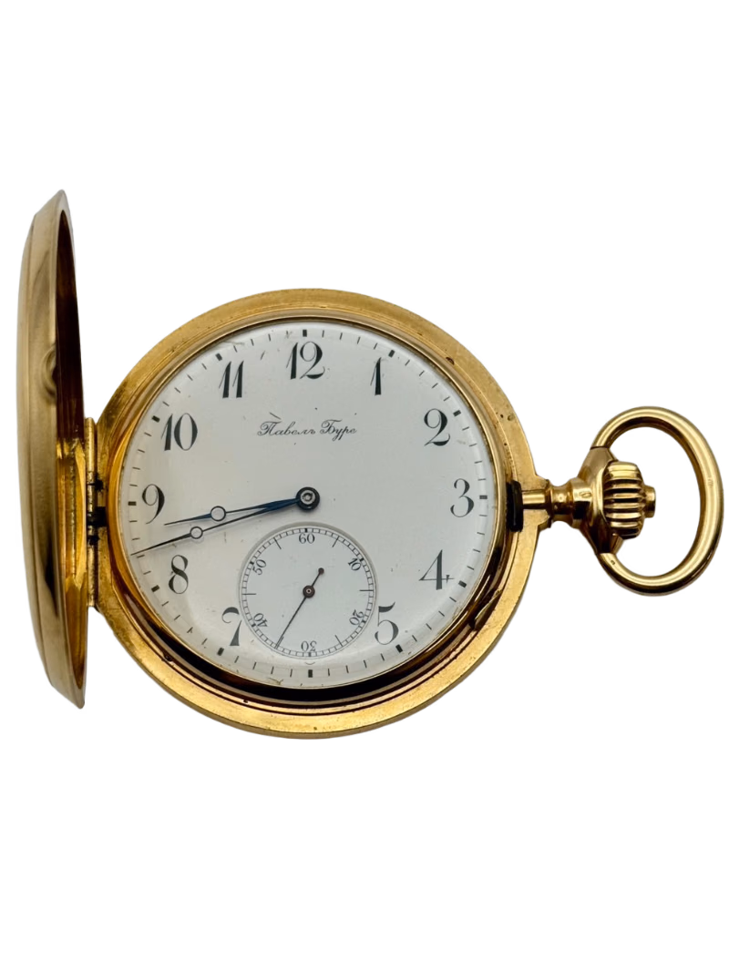 Watch: Rare Paul Buhre 18K gold pocket watch, circa 1907–1908, Imperial-era timepiece weighing 135.1g and measuring 54.5mm.