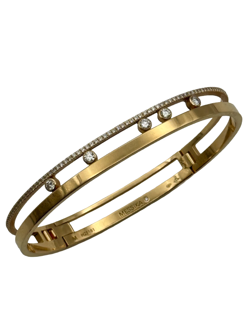 Messika Move Romane Half Pavé Diamond Bracelet in 18K yellow gold, Size M, weighing 20.3g.