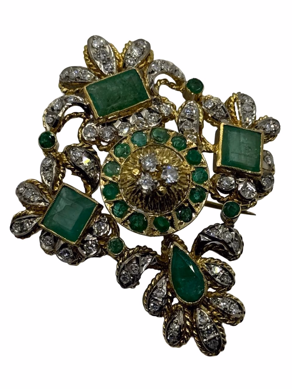 Estate Emerald & Diamond Brooch, 14K Yellow Gold, 3.70ctw Emeralds primary image
