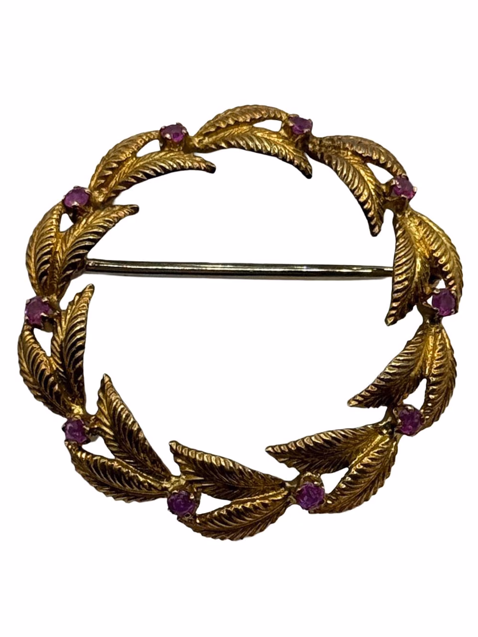 Tiffany & Co. 18K Gold Italian "Wreath" Brooch With Ruby Accents, 35mm. primary image