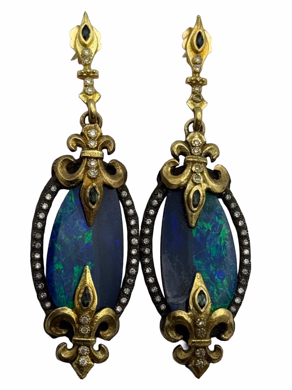 Armenta 18K Gold/Sterling Opal, Diamonds, and Sapphire Earrings, Fleur de Lis. primary image
