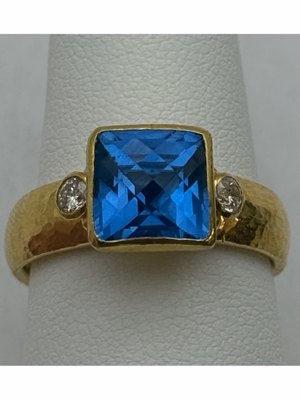 Gurhan 24K Topaz & Diamonds Gold Ring, Hand Hammered, ~US 9, 6.7g. primary image