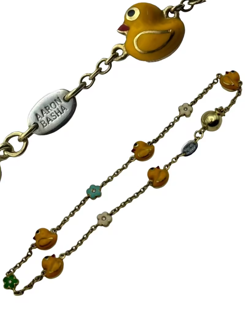 Aaron Basha 18K Gold Enamel Ducky & Flower Diamond Bracelet – 10.5". primary image