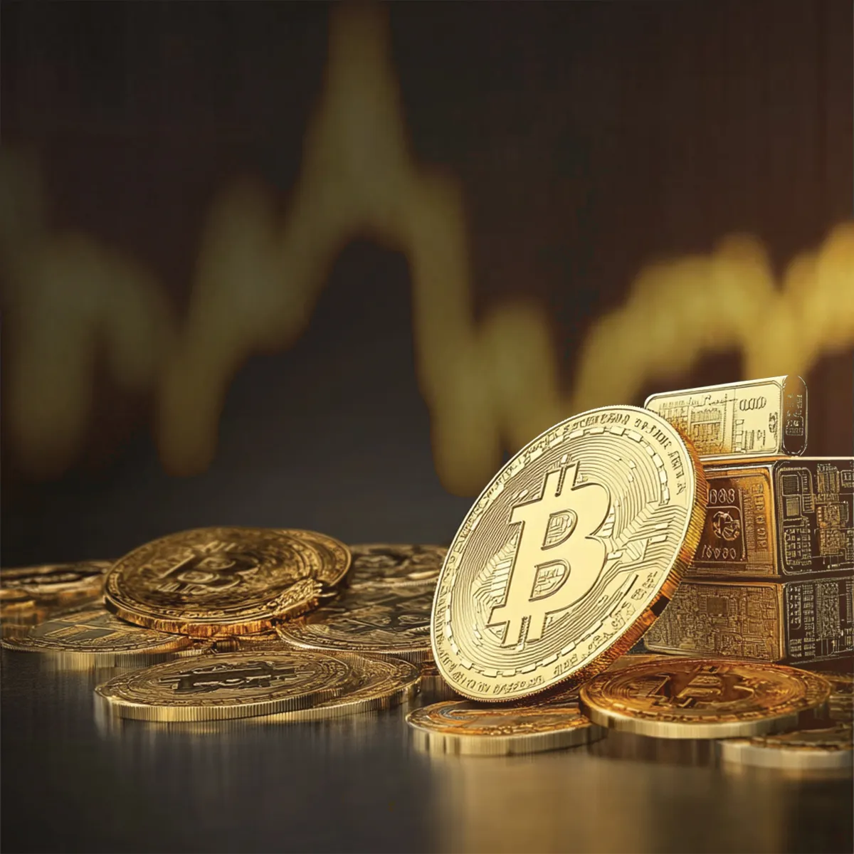 Bitcoin coin with precious metals imagery